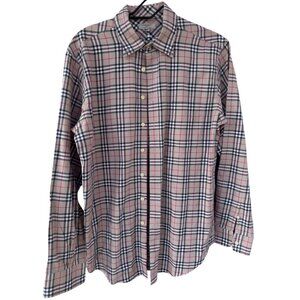 Burberry London Size L Mens Classic Fit Beige Nova Check Button-Up Shirt